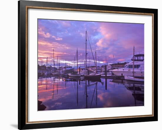 Boats Docked in Harbor at Sunset in Port Townsend, Washington, USA-Chuck Haney-Framed Photographic Print