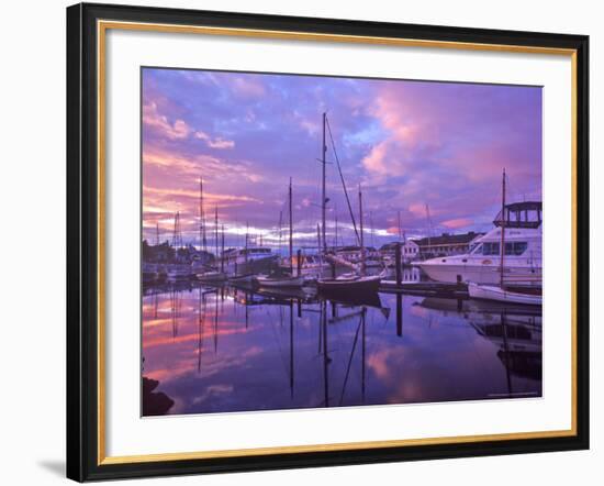 Boats Docked in Harbor at Sunset in Port Townsend, Washington, USA-Chuck Haney-Framed Photographic Print