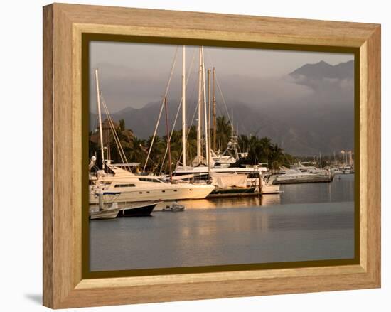 Boats Docked in Marina Vallarta Against Fog-Shrouded Mountains, Puerto Vallarta, Mexico-Nancy & Steve Ross-Framed Premier Image Canvas