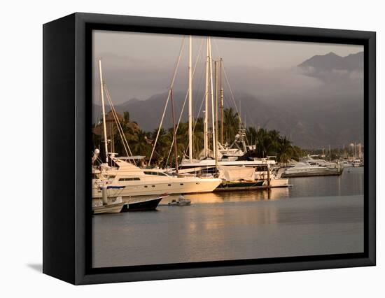 Boats Docked in Marina Vallarta Against Fog-Shrouded Mountains, Puerto Vallarta, Mexico-Nancy & Steve Ross-Framed Premier Image Canvas