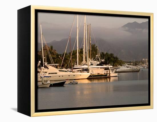 Boats Docked in Marina Vallarta Against Fog-Shrouded Mountains, Puerto Vallarta, Mexico-Nancy & Steve Ross-Framed Premier Image Canvas