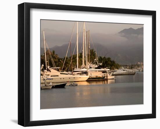 Boats Docked in Marina Vallarta Against Fog-Shrouded Mountains, Puerto Vallarta, Mexico-Nancy & Steve Ross-Framed Photographic Print