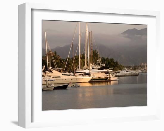 Boats Docked in Marina Vallarta Against Fog-Shrouded Mountains, Puerto Vallarta, Mexico-Nancy & Steve Ross-Framed Photographic Print