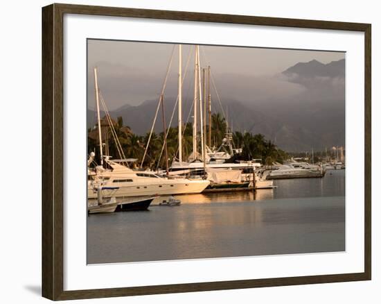 Boats Docked in Marina Vallarta Against Fog-Shrouded Mountains, Puerto Vallarta, Mexico-Nancy & Steve Ross-Framed Photographic Print