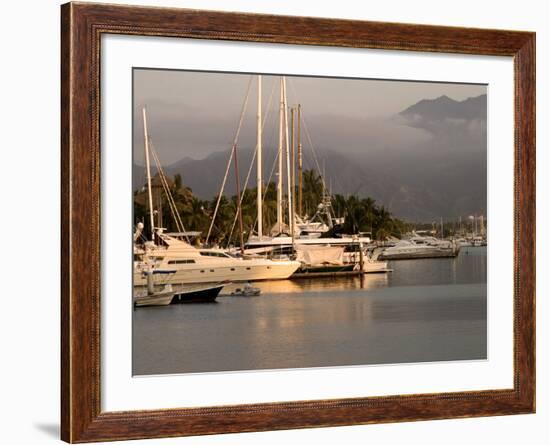 Boats Docked in Marina Vallarta Against Fog-Shrouded Mountains, Puerto Vallarta, Mexico-Nancy & Steve Ross-Framed Photographic Print