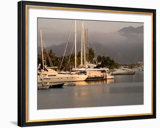 Boats Docked in Marina Vallarta Against Fog-Shrouded Mountains, Puerto Vallarta, Mexico-Nancy & Steve Ross-Framed Photographic Print