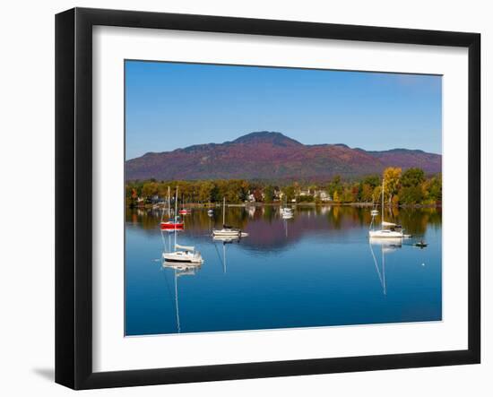 Boats in a lake, Lake Memphremagog, Magog, Quebec, Canada-null-Framed Photographic Print