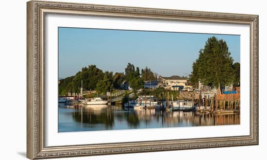 Boats in a river, Walnut Grove, Sacramento River, Sacramento?San Joaquin Ri-null-Framed Photographic Print