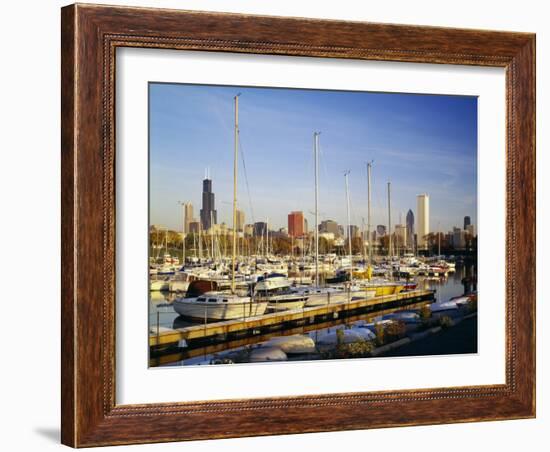 Boats in a Row at a Marina, Chicago, Illinois, USA-null-Framed Photographic Print