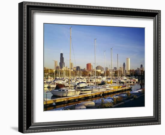 Boats in a Row at a Marina, Chicago, Illinois, USA-null-Framed Photographic Print