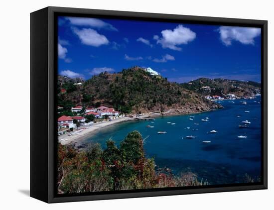 Boats in Bay, Corrossol Bay, St. Barts-Wayne Walton-Framed Premier Image Canvas