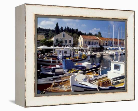 Boats in Fiscardo Harbour, Cephalonia (Kefallinia), Ionian Islands, Greece-Jonathan Hodson-Framed Premier Image Canvas