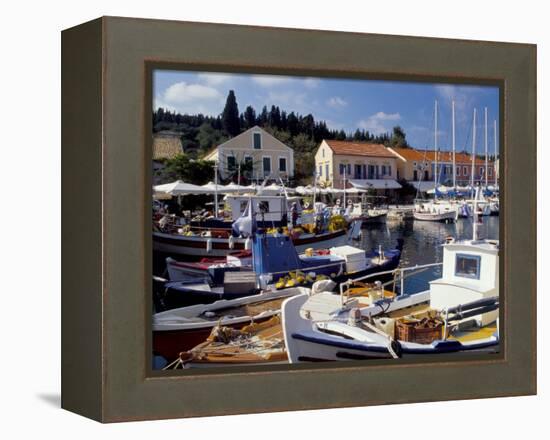 Boats in Fiscardo Harbour, Cephalonia (Kefallinia), Ionian Islands, Greece-Jonathan Hodson-Framed Premier Image Canvas