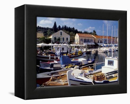 Boats in Fiscardo Harbour, Cephalonia (Kefallinia), Ionian Islands, Greece-Jonathan Hodson-Framed Premier Image Canvas