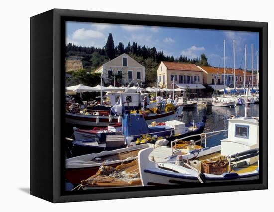 Boats in Fiscardo Harbour, Cephalonia (Kefallinia), Ionian Islands, Greece-Jonathan Hodson-Framed Premier Image Canvas