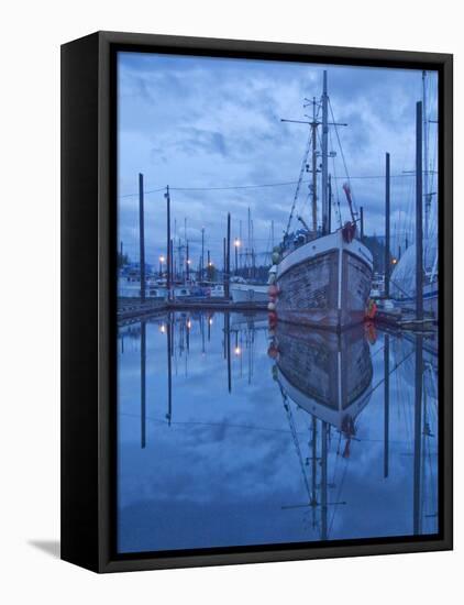 Boats in Harbor at Twilight, Southeast Alaska, USA-Nancy Rotenberg-Framed Premier Image Canvas