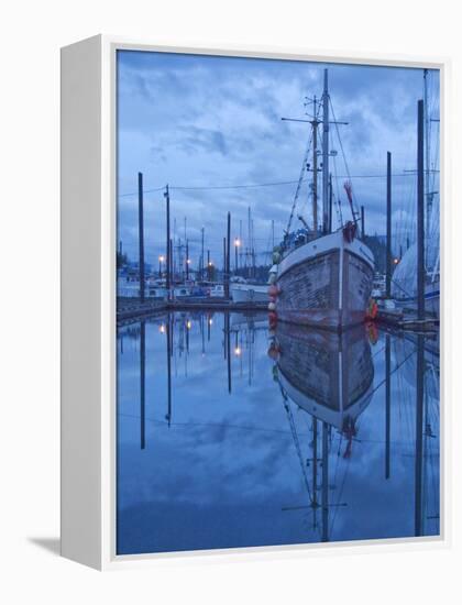 Boats in Harbor at Twilight, Southeast Alaska, USA-Nancy Rotenberg-Framed Premier Image Canvas