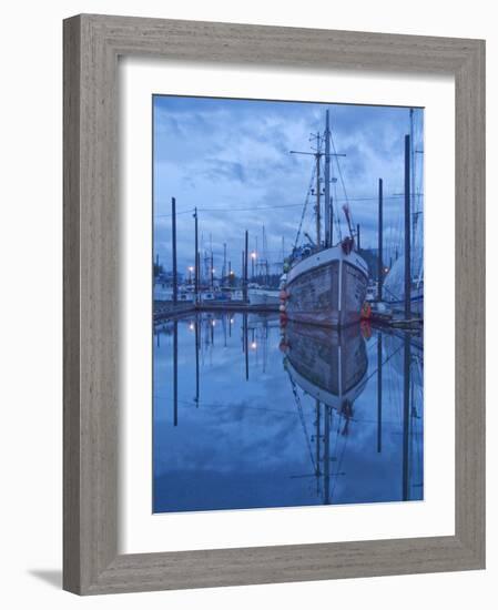 Boats in Harbor at Twilight, Southeast Alaska, USA-Nancy Rotenberg-Framed Photographic Print