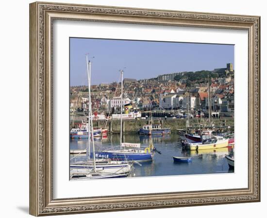 Boats in Harbour and Seafront, Scarborough, Yorkshire, England, United Kingdom-Robert Francis-Framed Photographic Print