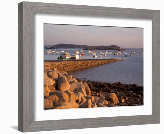 Boats in Harbour, Presquile Grande, Cote De Granit Rose, Cotes d'Armor, Brittany, France-David Hughes-Framed Photographic Print