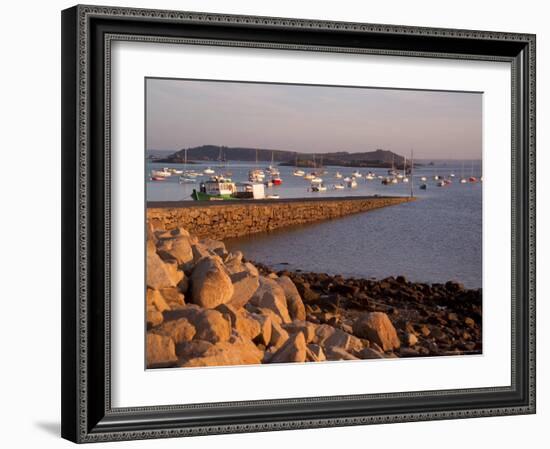 Boats in Harbour, Presquile Grande, Cote De Granit Rose, Cotes d'Armor, Brittany, France-David Hughes-Framed Photographic Print