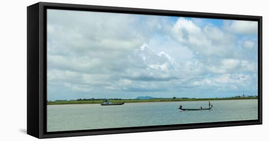 Boats in Kaladan River, Rakhine State, Myanmar-null-Framed Premier Image Canvas