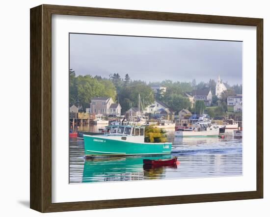 Boats in Morning Fog. Corea, Maine, Usa-Jerry & Marcy Monkman-Framed Photographic Print