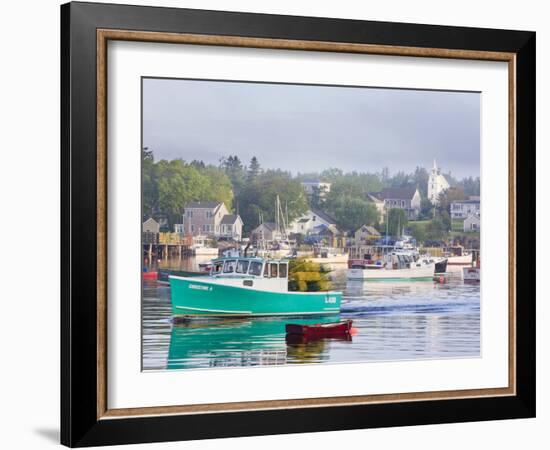 Boats in Morning Fog. Corea, Maine, Usa-Jerry & Marcy Monkman-Framed Photographic Print