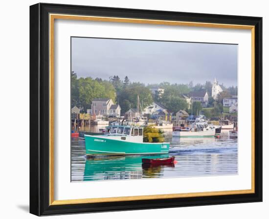 Boats in Morning Fog. Corea, Maine, Usa-Jerry & Marcy Monkman-Framed Photographic Print