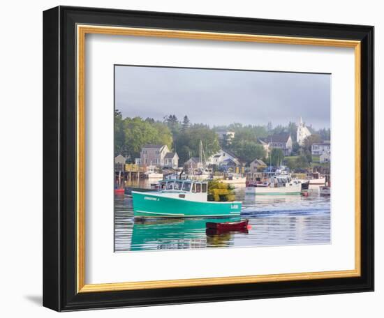 Boats in Morning Fog. Corea, Maine, Usa-Jerry & Marcy Monkman-Framed Photographic Print