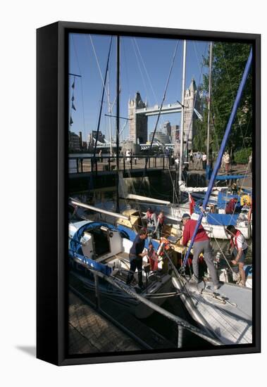 Boats in St Katherines Lock, London-Peter Thompson-Framed Premier Image Canvas