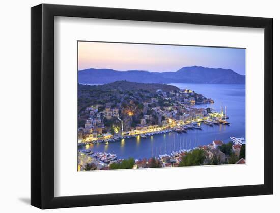 Boats in Symi Harbour from Elevated Angle at Dusk, Symi, Dodecanese, Greek Islands, Greece, Europe-Neil Farrin-Framed Photographic Print