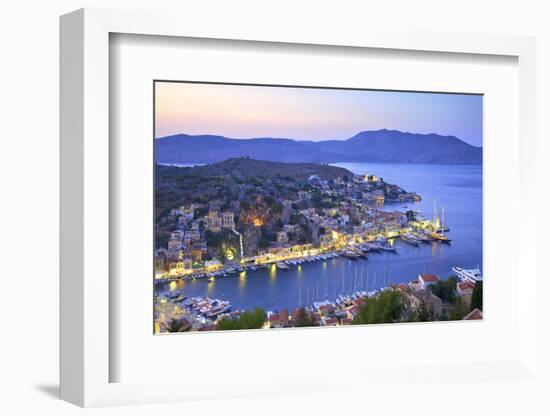 Boats in Symi Harbour from Elevated Angle at Dusk, Symi, Dodecanese, Greek Islands, Greece, Europe-Neil Farrin-Framed Photographic Print