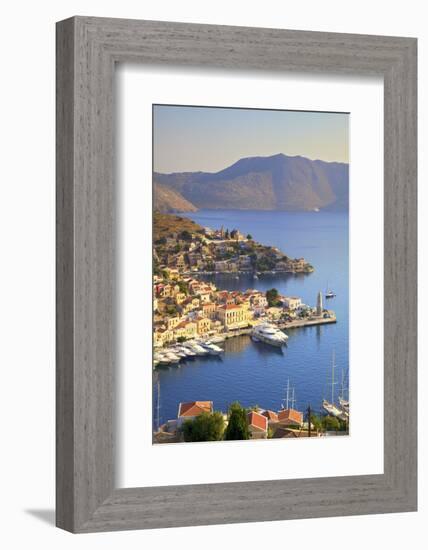 Boats in Symi Harbour from Elevated Angle, Symi, Dodecanese, Greek Islands, Greece, Europe-Neil Farrin-Framed Photographic Print