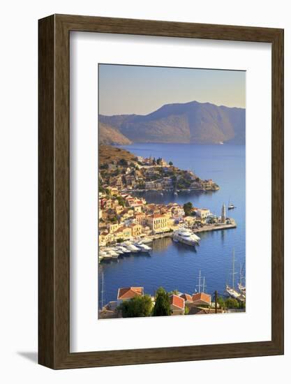 Boats in Symi Harbour from Elevated Angle, Symi, Dodecanese, Greek Islands, Greece, Europe-Neil Farrin-Framed Photographic Print