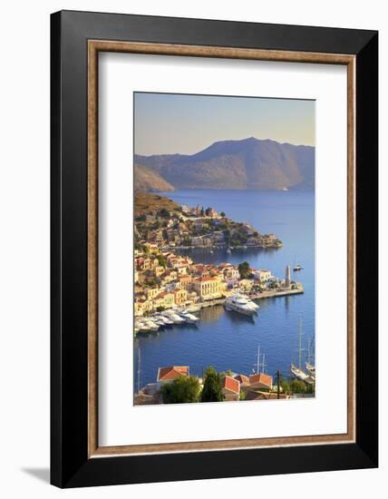 Boats in Symi Harbour from Elevated Angle, Symi, Dodecanese, Greek Islands, Greece, Europe-Neil Farrin-Framed Photographic Print