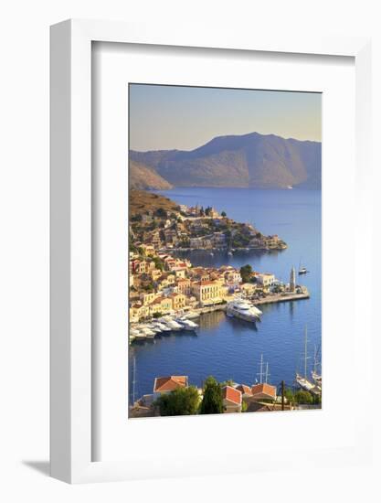 Boats in Symi Harbour from Elevated Angle, Symi, Dodecanese, Greek Islands, Greece, Europe-Neil Farrin-Framed Photographic Print