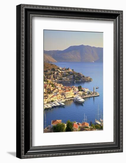 Boats in Symi Harbour from Elevated Angle, Symi, Dodecanese, Greek Islands, Greece, Europe-Neil Farrin-Framed Photographic Print