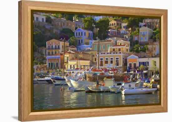 Boats in Symi Harbour, Symi, Dodecanese, Greek Islands, Greece, Europe-Neil Farrin-Framed Premier Image Canvas