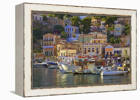 Boats in Symi Harbour, Symi, Dodecanese, Greek Islands, Greece, Europe-Neil Farrin-Framed Premier Image Canvas