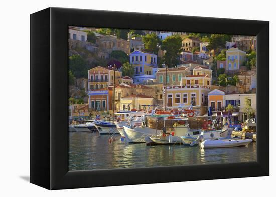 Boats in Symi Harbour, Symi, Dodecanese, Greek Islands, Greece, Europe-Neil Farrin-Framed Premier Image Canvas