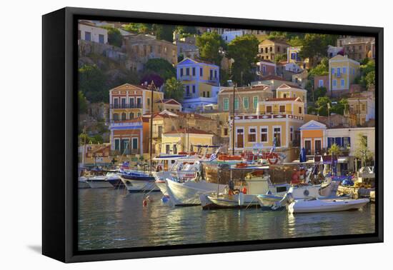 Boats in Symi Harbour, Symi, Dodecanese, Greek Islands, Greece, Europe-Neil Farrin-Framed Premier Image Canvas