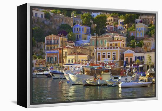 Boats in Symi Harbour, Symi, Dodecanese, Greek Islands, Greece, Europe-Neil Farrin-Framed Premier Image Canvas