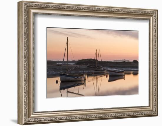 Boats in the channel on a beautiful morning at Burnham Overy Staithe, Norfolk, England, United King-Jon Gibbs-Framed Photographic Print