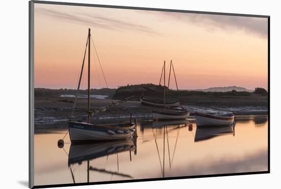 Boats in the channel on a beautiful morning at Burnham Overy Staithe, Norfolk, England, United King-Jon Gibbs-Mounted Photographic Print