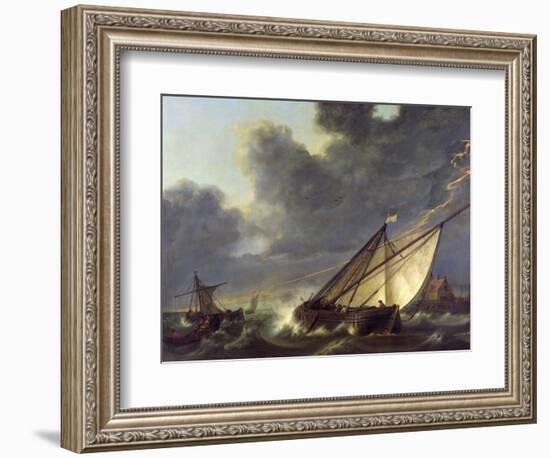 Boats in the Estuary of Holland Diep in a Storm-Aelbert Cuyp-Framed Giclee Print