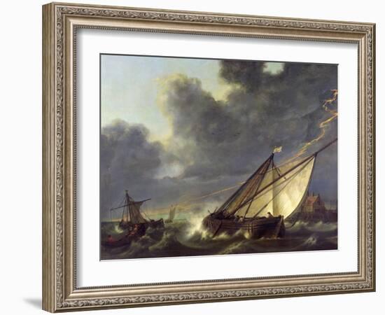 Boats in the Estuary of Holland Diep in a Storm-Aelbert Cuyp-Framed Giclee Print