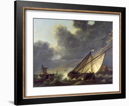 Boats in the Estuary of Holland Diep in a Storm-Aelbert Cuyp-Framed Giclee Print