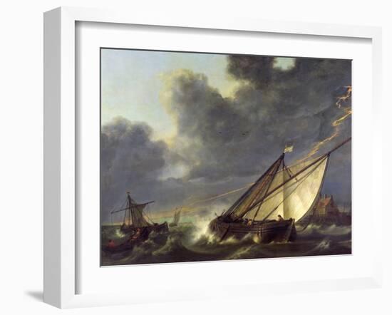 Boats in the Estuary of Holland Diep in a Storm-Aelbert Cuyp-Framed Giclee Print