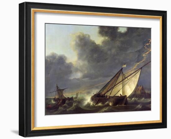 Boats in the Estuary of Holland Diep in a Storm-Aelbert Cuyp-Framed Giclee Print